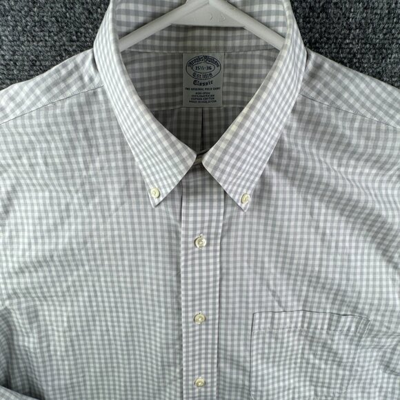 Brooks Brothers Cotton Button Up Shirt Long Sleeve 15.5 36 Classic Gray Check - Picture 1 of 15